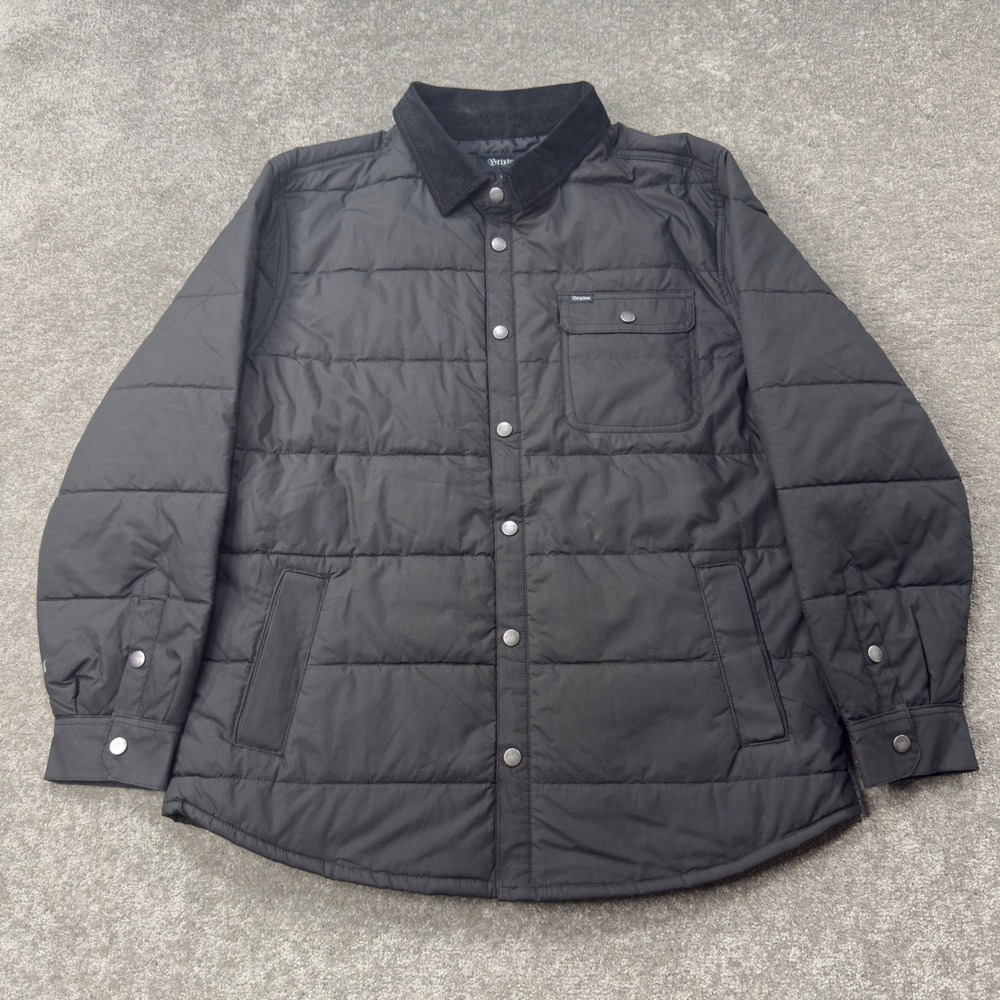 Brixton Cass Jacket Mens XL Black Quilted Puffer Snap Front Corduroy Collar Coat
